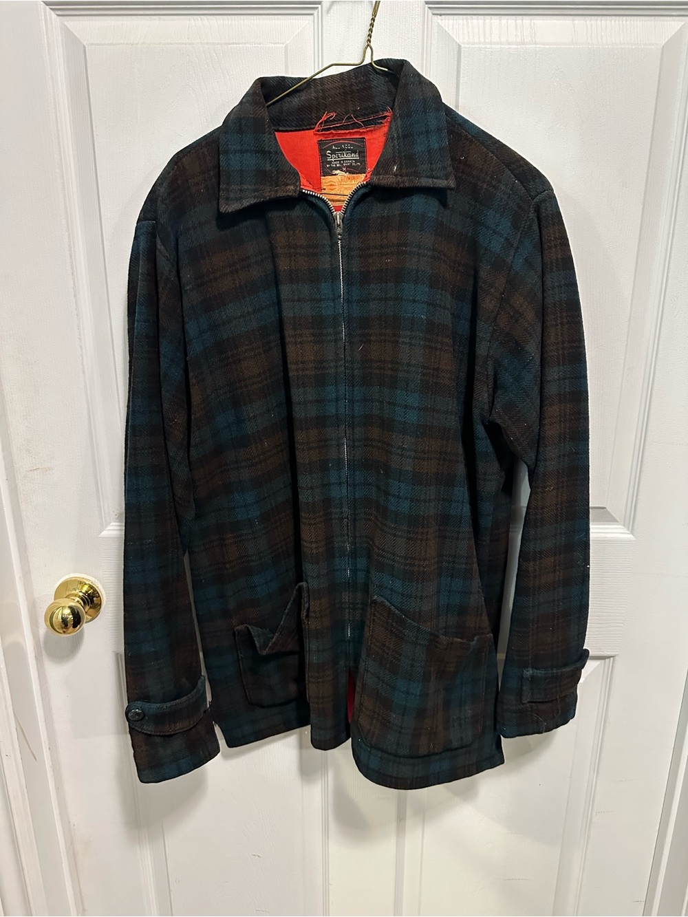 Vintage Men's wool Plaid Zip Jacket in Dark Teal and Brown